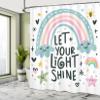 Ambesonne Cartoon Shower Curtain, Hand Drawn Look Rainbow Clouds and Stars with Happy Hopeful Phrase, Cloth Fabric Bathroom Decor Set with Hooks, 69" W x 84" L, Pale Teal Pink and Coral view 2