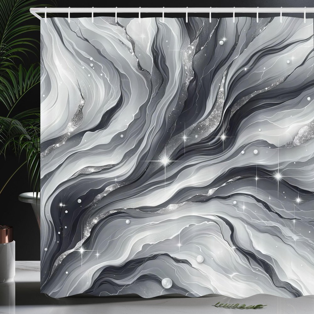 Ambesonne Grey Shower Curtain, Monochrome Design Outer Space Starry Atmosphere with Swirling Clouds and Stripes, Cloth Fabric Bathroom Decor Set with Hooks, 69" W x 70" L, Pearl Purpleblue