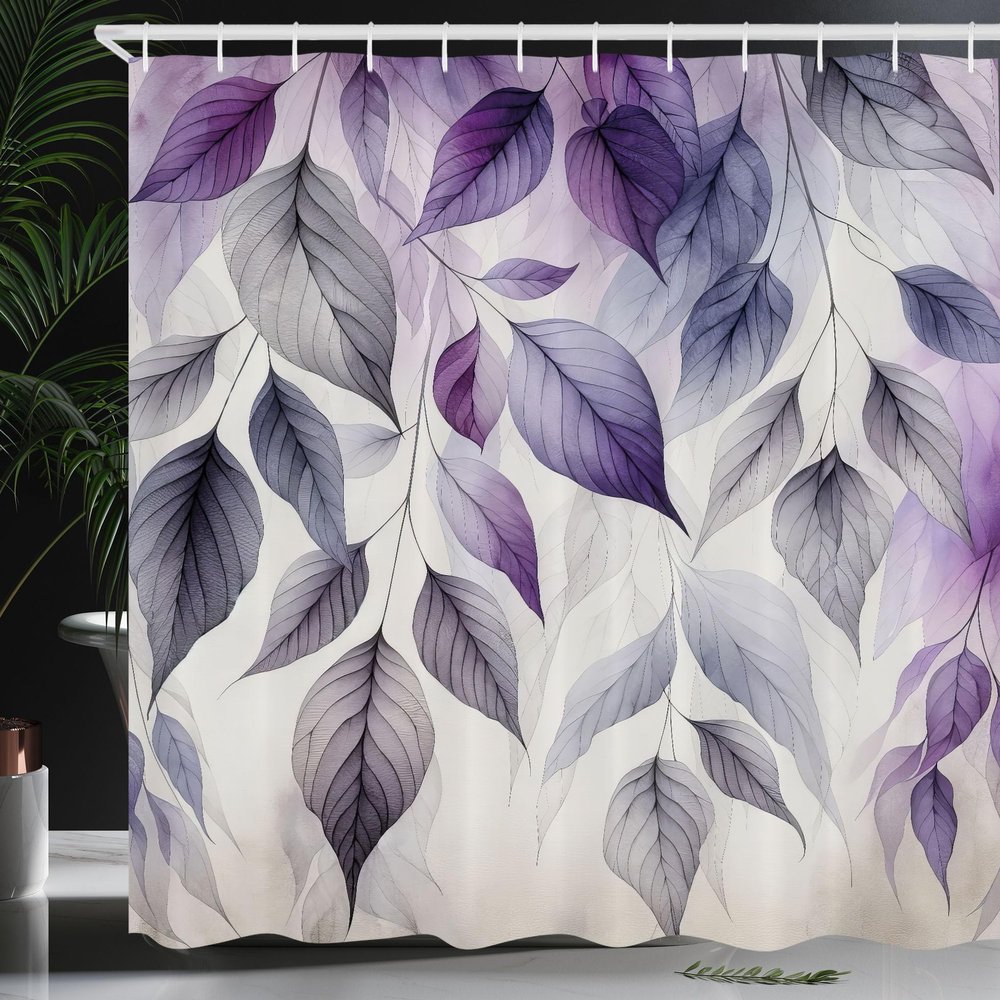 Ambesonne Purple Shower Curtain, Cascade of Leaves in a Cold Windy Morning Monochromatic Pastel Tones, Cloth Fabric Bathroom Decor Set with Hooks, 69" W x 70" L, Coconut Quartz and Lilac