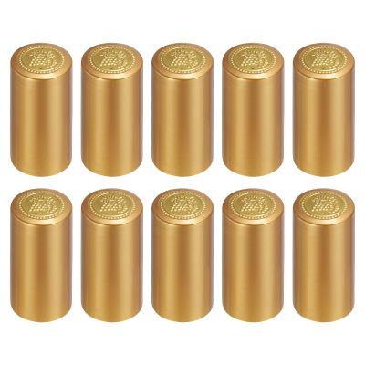 uxcell 100Pcs PVC Heat Shrink Capsules Wine Bottle Capsules Shrink Cap Wrap Shrink Top Cover Grape Shape for Wine Cellars and Home Kitchen, Yellow Gold 30x60mm