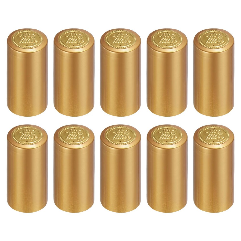uxcell 100Pcs PVC Heat Shrink Capsules Wine Bottle Capsules Shrink Cap Wrap Shrink Top Cover Grape Shape for Wine Cellars and Home Kitchen, Yellow Gold 30x60mm