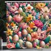 Ambesonne Spring Shower Curtain, Dreamy View of Easter Eggs Floral Garden Huddles with Greenery Leaves, Cloth Fabric Bathroom Decor Set with Hooks, 69" W x 75" L, Pale Pink Seafoam Mustard view 1