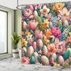 Ambesonne Spring Shower Curtain, Dreamy View of Easter Eggs Floral Garden Huddles with Greenery Leaves, Cloth Fabric Bathroom Decor Set with Hooks, 69" W x 75" L, Pale Pink Seafoam Mustard view 2