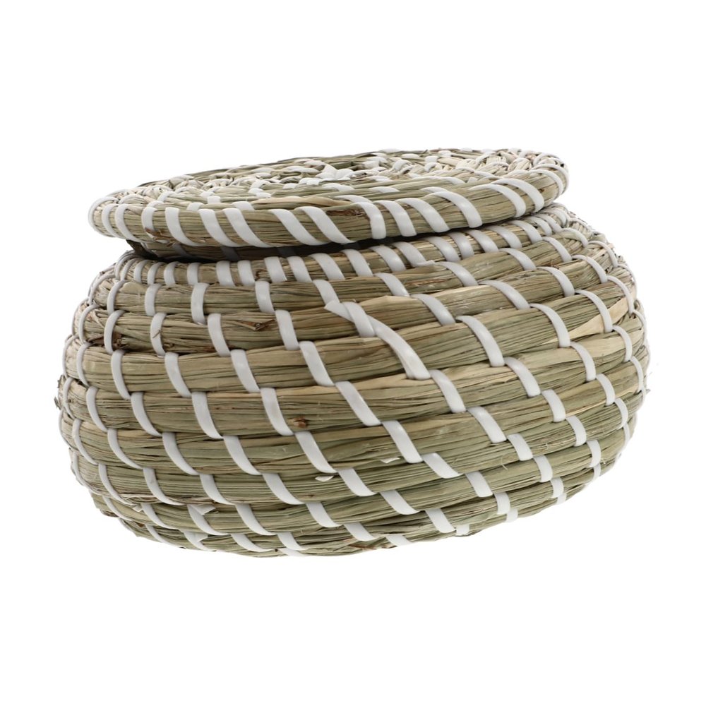 OFFSCH Seagrass Woven Desktop Storage Box with Lid Medium Organizer for Keys Snacks and Items Decorative Basket for Home Tabletop Use