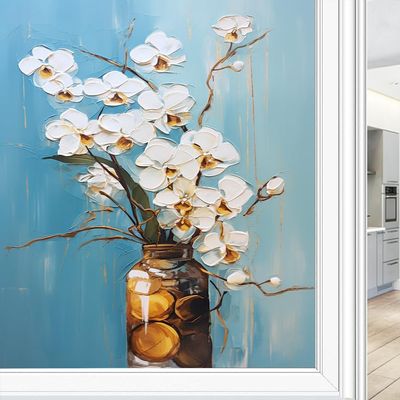 Dunmat Watercolor Vase Flower Stained Glass Window Film Abstract White Farmhouse Flower Window Privacy Film Self-Adhesive Glass Film Decorative Sticker Frosted Film for Home Office 27.6Wx39.4L inch