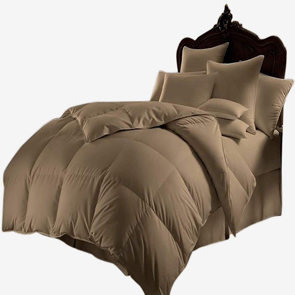 SPRINGSTONE BEDDING Ultra Soft 600 Series 3 Pieces Egyptian Cotton Goose Down Alternative Warm Comforter Set (Comforter + 2 Pillowcases) 400 GSM Quilt Duvet Insert Over-Size King Taupe 98'' x 120''
