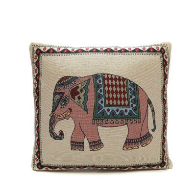 Bohemian Square Sofa Pillow Cotton and Linen Elephant Print Throw Pillow Retro Ethnic Style Aesthetic Cushion for Home Couch Bed Living Room Sofa Porch Patio Car Waistrest ( Color : Brown , Size : 17x