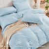HYMOKEGE Lake Blue Duvet Cover King Size, Ultra Soft 3-Piece Seersucker Duvet Cover Set with Zipper Closure, Soft Brushed Microfiber Bedding Set with 8 Corner Ties (104"x90", 2 Pillowshams) view 2