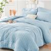 HYMOKEGE Lake Blue Duvet Cover King Size, Ultra Soft 3-Piece Seersucker Duvet Cover Set with Zipper Closure, Soft Brushed Microfiber Bedding Set with 8 Corner Ties (104"x90", 2 Pillowshams) view 4