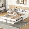 XD Designs Expandable Design Wood Daybed Twin to King Size with Storage Bookcases and Drawers, Modern Charging Station Design Daybed Sofa Bed Frame, Maximize Space (White-E2) view 1
