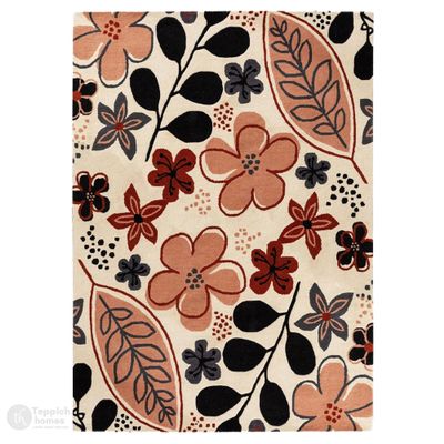 Teppich homes Hand Tufted Wool Area Rug, Beige Floral Pattern with Leaf Motifs, Soft Decorative Indoor Carpet for Living Room, Bedroom & Hallway 5x7, 8x10, 9x11, 10x13