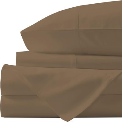 THE ROYAL TEXTILE COMPANY Factory Outlet 600 Thread Count 6 Piece Sheet Set fits Upto 18-20 Inches Deep Pocket 100% Cotton Twin XL Size, Taupe Solid