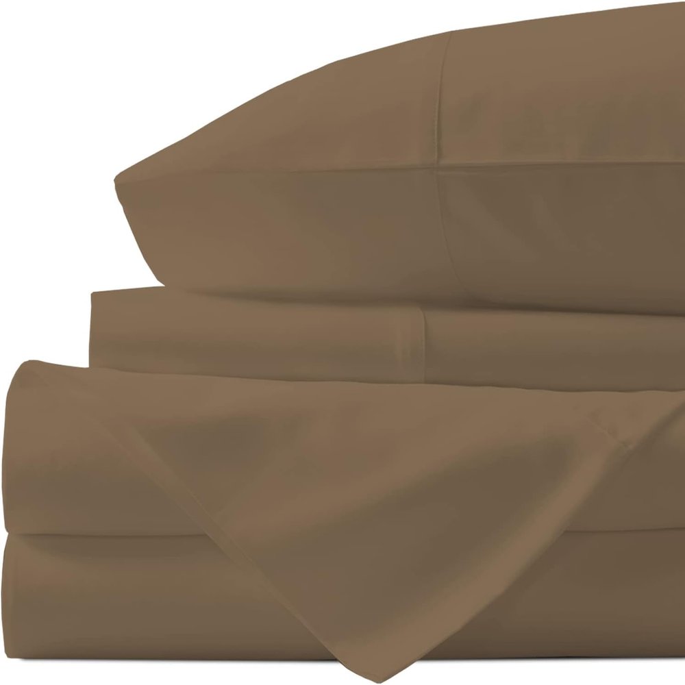 THE ROYAL TEXTILE COMPANY Factory Outlet 600 Thread Count 6 Piece Sheet Set fits Upto 18-20 Inches Deep Pocket 100% Cotton Twin XL Size, Taupe Solid