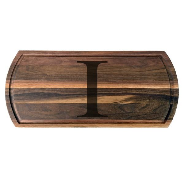 Artisanal Kitchen Dark Walnut Cutting Board with Initial I Engraving for Culinary Perfection