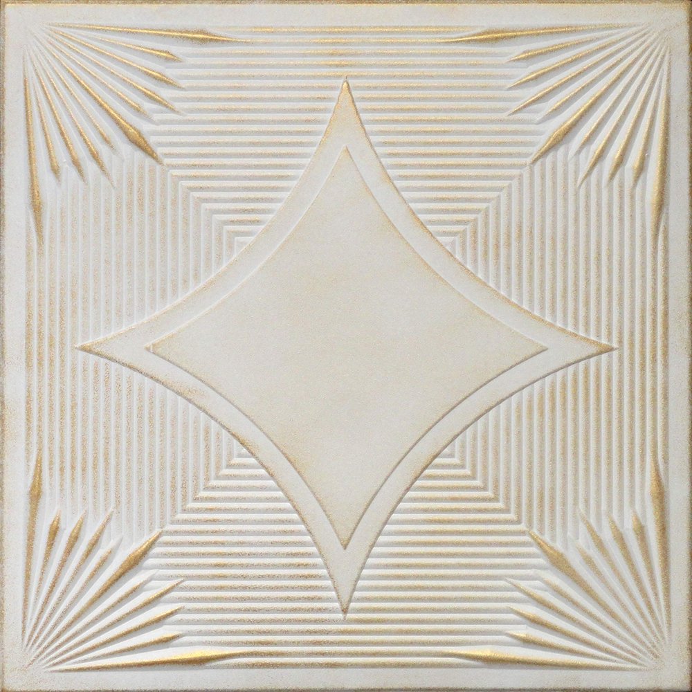 20x20 Glue-Up Foam Ceiling Tile, Washed Gold (White Satin Base), Pre-Painted (R14, Pack of 8 (~21 sq.ft./Pack))
