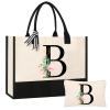 AYGE Personalized Initial Canvas Beach Bag Cosmetic Bags, Monogrammed Gifts for Women, Tote Bag, Makeup Bag, Birthday Gifts for Sister Mom Teacher Bridesmaid (B) view 1