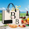AYGE Personalized Initial Canvas Beach Bag Cosmetic Bags, Monogrammed Gifts for Women, Tote Bag, Makeup Bag, Birthday Gifts for Sister Mom Teacher Bridesmaid (B) view 3