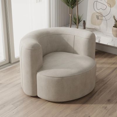 Acanva Luxury Modern Tight Curved Back Velvet Sofa, Minimalist Style Comfy Couch for Living Room Apartment Reception Space, Cream Single Chair