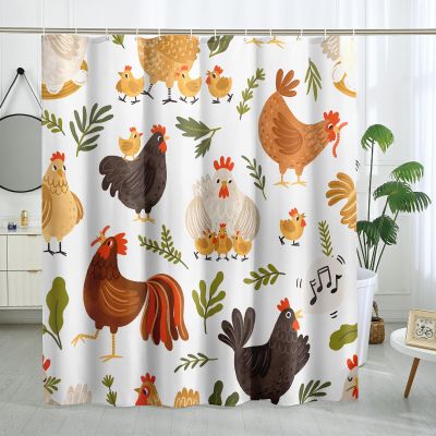 TPHIHPT Chicken Pattern Shower Curtain Cute Rooster Shower Curtain Cartoon Animals Shower Curtain Bathroom Decor Polyester Fabric-72" x 72"