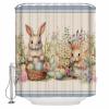 Easter Bunny Blue Shower Curtain Set with Hook 72" x 96",Washable Cloth Polyester Fabric Shower+Curtain,Waterproof Bath Curtains for Bathroom,Showers,Bathtubs Rustic Daisy Flower Easter Basket Egg view 1