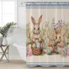 Easter Bunny Blue Shower Curtain Set with Hook 72" x 96",Washable Cloth Polyester Fabric Shower+Curtain,Waterproof Bath Curtains for Bathroom,Showers,Bathtubs Rustic Daisy Flower Easter Basket Egg view 4