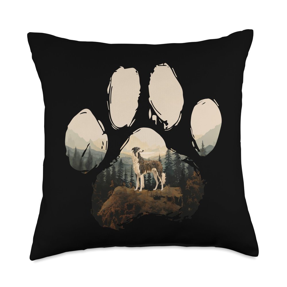 Borzoi Mountain Paw Design Dog Mom Dad Throw Pillow