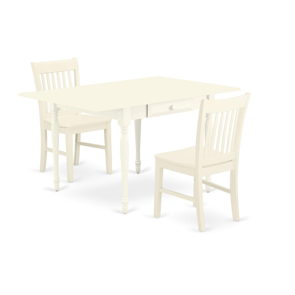 Ergode 3-Piece Dining Room Table Set - Wood Table, 2 Fancy Chairs - Linen White Finish - Solid Wood Back & Seat - Easy Assembly & Cleaning