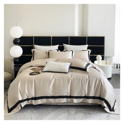 ADovz Luxury Hotel Style Bedding Set Cotton Soft Silky Jacquard Queen King Duvet Cover Set Flat/Fitted Bed Sheet Pillowcases,Bed Sheets, FH-762