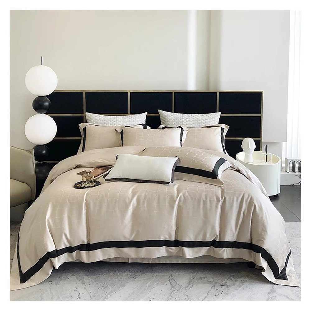 ADovz Luxury Hotel Style Bedding Set Cotton Soft Silky Jacquard Queen King Duvet Cover Set Flat/Fitted Bed Sheet Pillowcases,Bed Sheets, FH-762