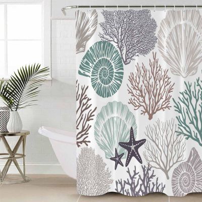 Geometric Coral Shower Curtain Set with Hook 36" x 72",Washable Cloth Polyester Fabric Shower+Curtain,Waterproof Bath Curtains for Bathroom,Showers,Bathtubs Decor Multicolor Ocean Sea Shells Starfish