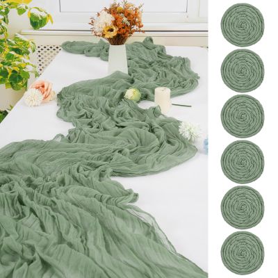 6 Pack Sage Green Cheesecloth Table Runner,10FT Gauze Boho Long Cheesecloth Table Runner 35x120inch Rustic Cheese Cloth Table Runner for Wedding Party Bridal Shower,Dinner Table Decorations