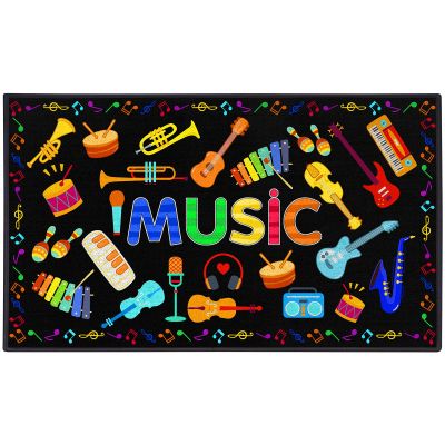 ABCarpet Music Classroom Rug Carpet 7'5"x13' Music Room Rug Kids Room Guitar Carpet Non Slip Washable Soft Black Classroom Playmat for Elementary, Preschool, Nursery, Playroom