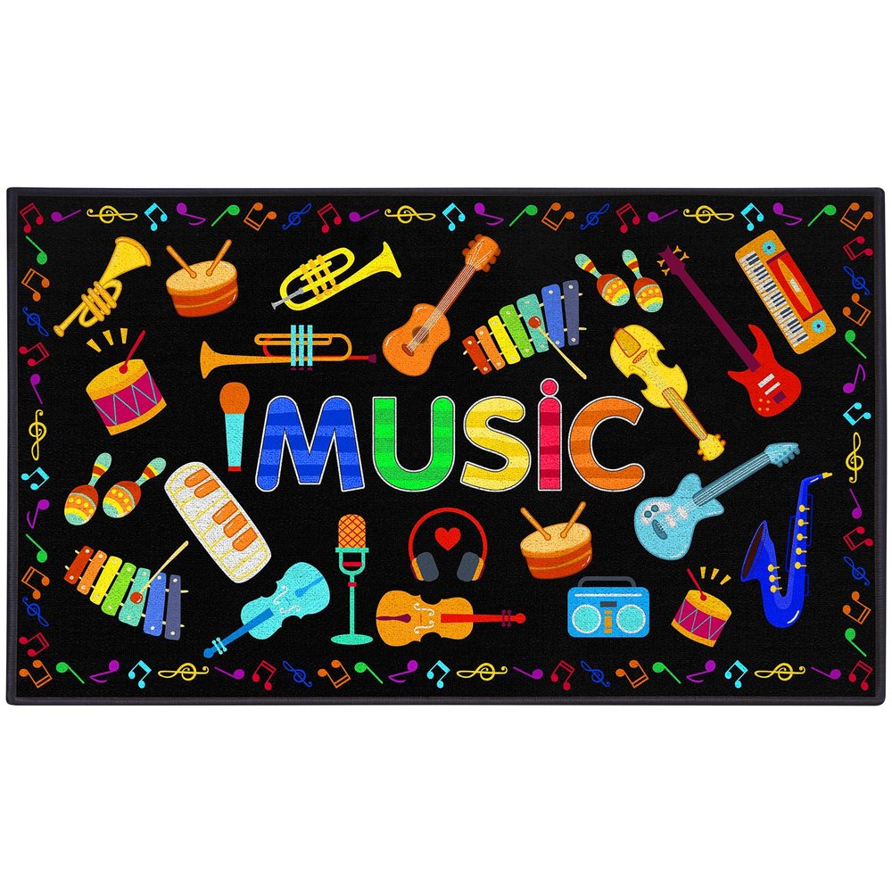 ABCarpet Music Classroom Rug Carpet 7'5"x13' Music Room Rug Kids Room Guitar Carpet Non Slip Washable Soft Black Classroom Playmat for Elementary, Preschool, Nursery, Playroom