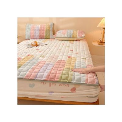 OBONG Twin Fitted Sheet Only Soft Warmth Milk Velvet Bedding Sheets Full Colorfast Mattress Pad with Up to 25cm Deep Pocket All Around Elastic Wrinkle Fade (Color : #01, Size : Twin-90 * 200cm)