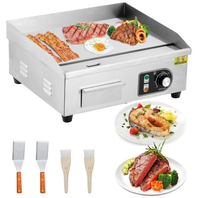 22-Inch Commercial Electric Grill 1600W Electric Countertop Grill Non-Stick Electric Grill Plate 110V Teppanyaki Flat Grill Stainless Steel Adjustable Temperature Control 122F-572F (with plug)