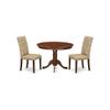 Ergode 3-Pc Table and Chairs Dining Set | Solid Rubber Wood | Mahogany Finish | Compact Design | Cushioned Linen Fabric Seats | Easy Assembly view 1