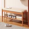 HotcoS Wooden Shoe Bench, 2-Tier Shoe Rack Shelf Organiser with Padded Cushion Seat, Entryway, Hallway Living Room Accent Furniture, 80cm view 2