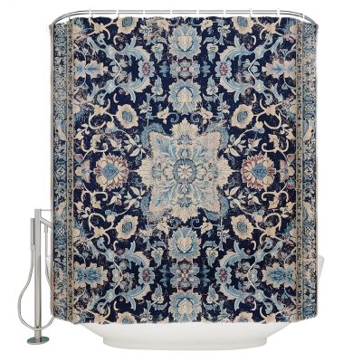 Vintage Flower Shower Curtain Set with Hook 60" x 72",Washable Cloth Polyester Fabric Shower+Curtain,Waterproof Bath Curtains for Bathroom,Showers,Bathtubs Decor Modern Oriental Boho Tribal Blue