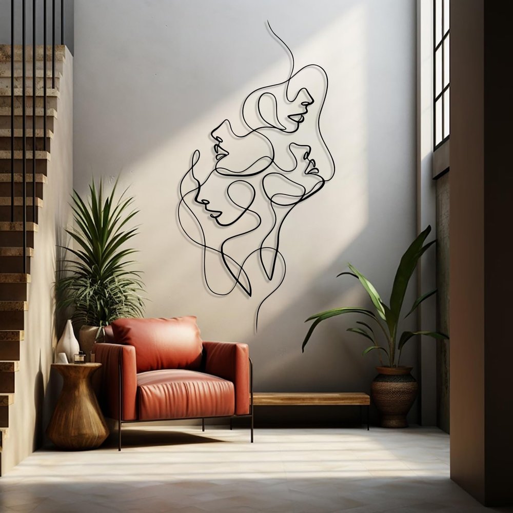 Abstract Woman Face Metal Wall Art, Woman Metal Wall Art, Minimalist Line Art Decor, Female Metal Wall Art, Metal Wall Art for Living Room Bathroom Bedroom, Love Gift (12"x24"|30x60cm, Black)