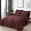 WONGS BEDDING Burgundy Comforter Set Queen Size, Maroon Damask Texture 7 Pieces Bed in a Bag Microfiber Comforter Bedding Sets -1 Comforter, 1 Flat Sheet, 1 Fitted Sheet, 2 Pillow Shams, 2 Pillowcases view 2