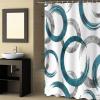 Geometric Teal Shower Curtain Set with Hook 72" x 96",Washable Cloth Polyester Fabric Shower+Curtain,Waterproof Bath Curtains for Bathroom,Showers,Bathtubs Decor Modern Abstract Painting Circles Gray view 4