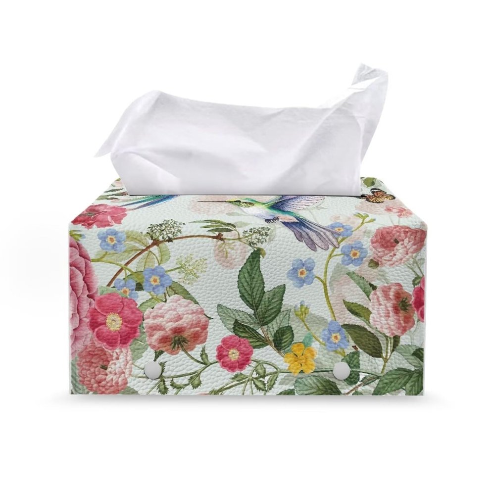 Oamsistay Wildflower Rectangle Tissue Box Cover Modern PU Leather Rectangular Tissue Box Tissue Box Holder Waterproof Tissue Cover Decorative Tissue Box Organizer for Bathroom