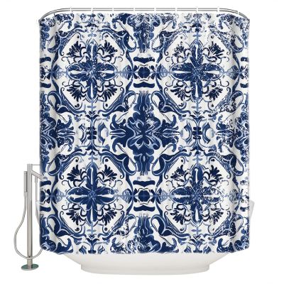 Blue Abstract Shower Curtain Set with Hook 36" x 78",Washable Cloth Polyester Fabric Shower+Curtain,Waterproof Bath Curtains for Bathroom,Showers,Bathtubs Decor Traditional Geometric Native Printing