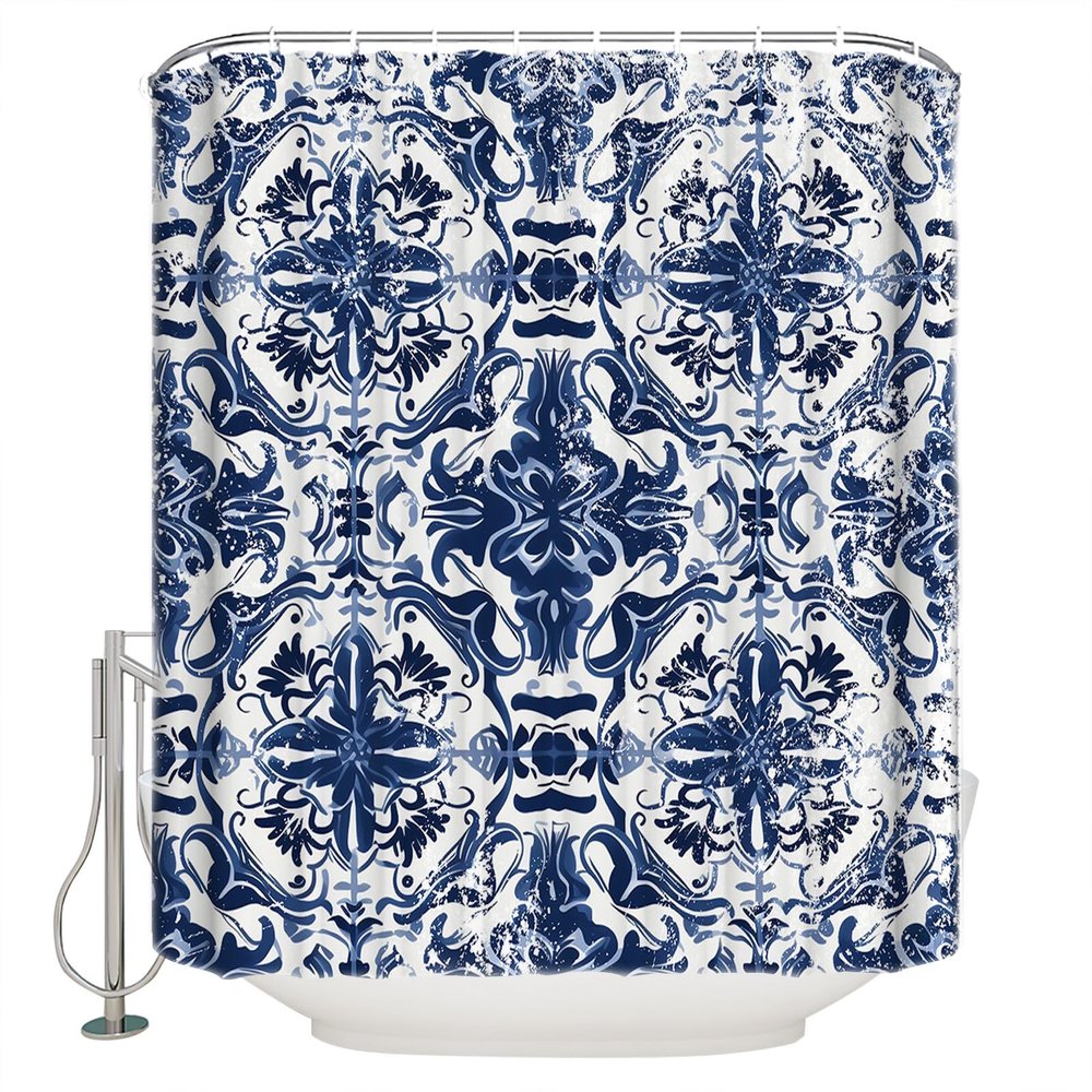 Blue Abstract Shower Curtain Set with Hook 36" x 78",Washable Cloth Polyester Fabric Shower+Curtain,Waterproof Bath Curtains for Bathroom,Showers,Bathtubs Decor Traditional Geometric Native Printing
