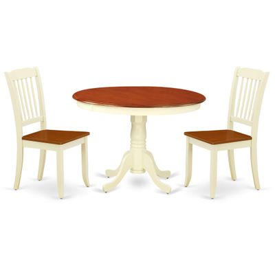 Buttermilk and Cherry Finish Dining Set - Sleek Design, Small Size, Comfortable Chairs - HLDA3-BMK-W