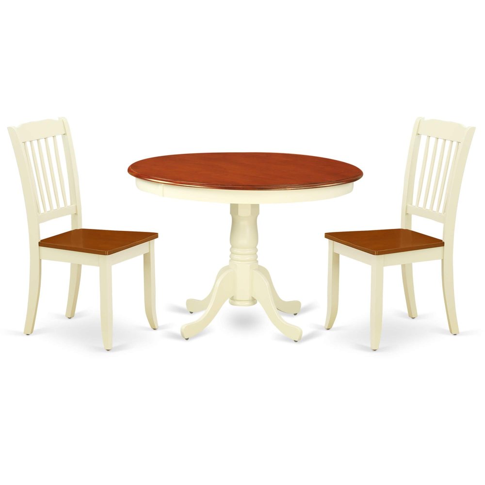 Buttermilk and Cherry Finish Dining Set - Sleek Design, Small Size, Comfortable Chairs - HLDA3-BMK-W