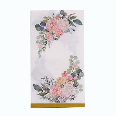 20 White 2 Ply Disposable Dinner Paper Napkins Peony Flower Print Gold Edge Party Events Reception Decorations Supplies