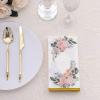 20 White 2 Ply Disposable Dinner Paper Napkins Peony Flower Print Gold Edge Party Events Reception Decorations Supplies view 3