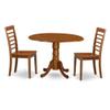 42" Round Small Kitchen Table with Drop Leaves and 2 Chairs - Asian Wood, Brown Finish, Ladder Back Design - Ideal for Small Spaces view 1