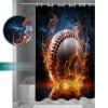 Baseball Shower Curtain Set with Hook 72" x 96",Washable Cloth Polyester Fabric Shower+Curtain,Waterproof Bath Curtains for Bathroom,Showers,Bathtubs Decor Sports Theme Gradient Orange Blue Black view 3